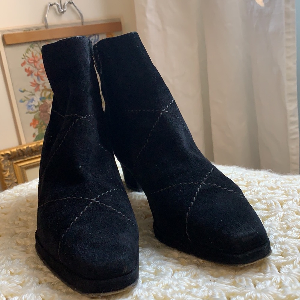 Black suede Escada ankle boots. Size 7B